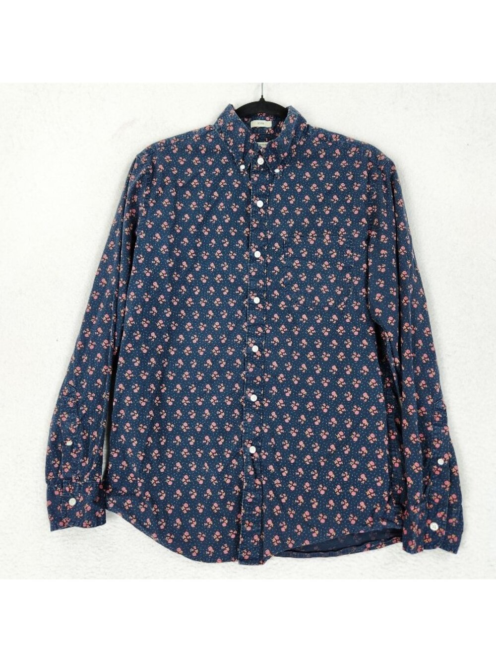 J Crew Shirt Mens Medium Blue Floral Secret Wash Shirting Slim Long Sleeve
